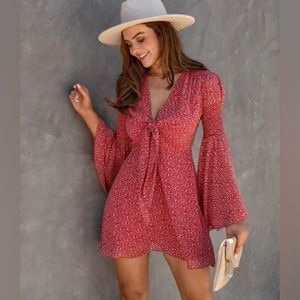 Vici Desiree Floral Bell Sleeve Tie Front Dress Medium